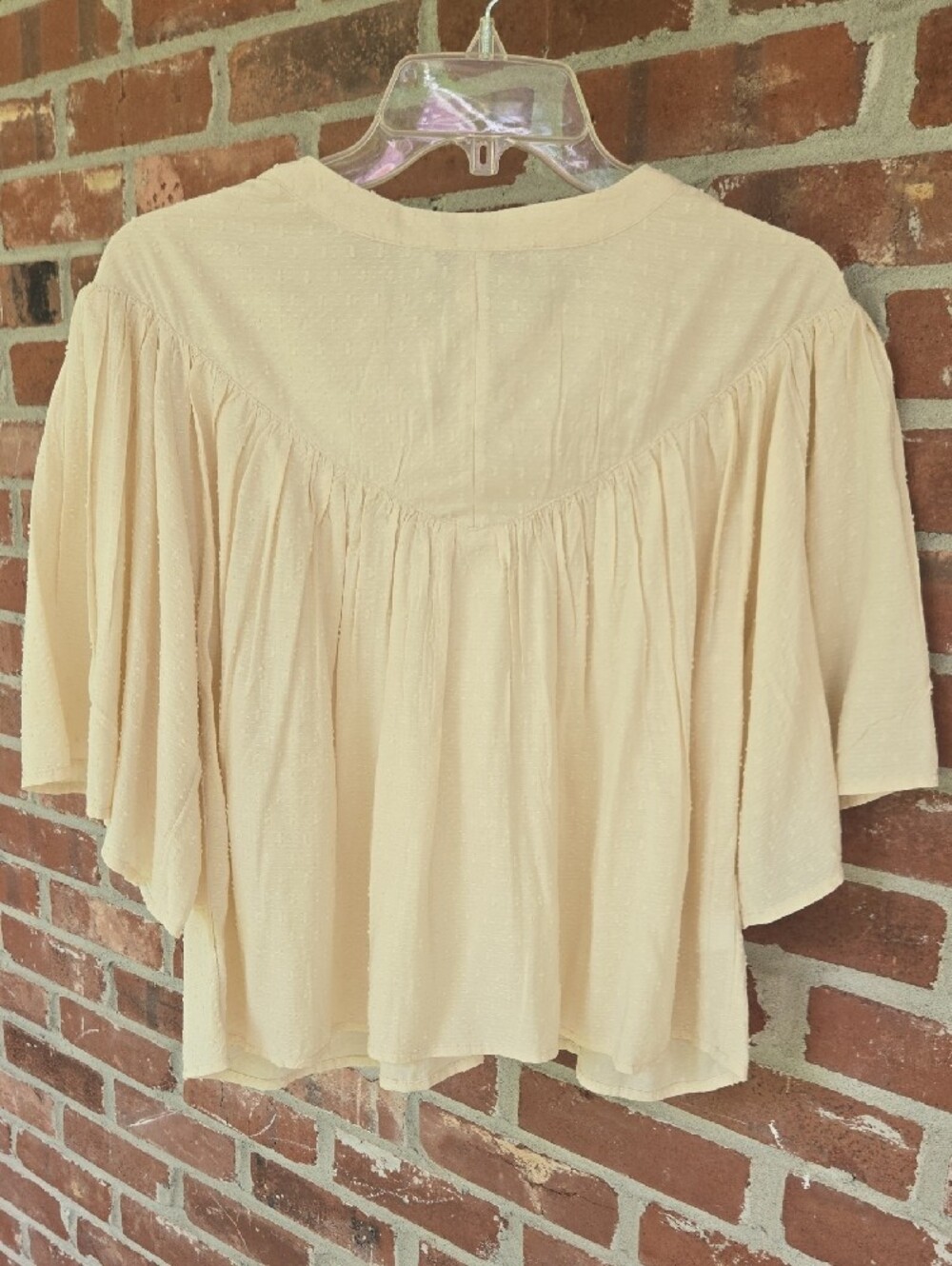 LOFT Cream Crochet-Yoke Button Front Blouse - Picture 3 of 8
